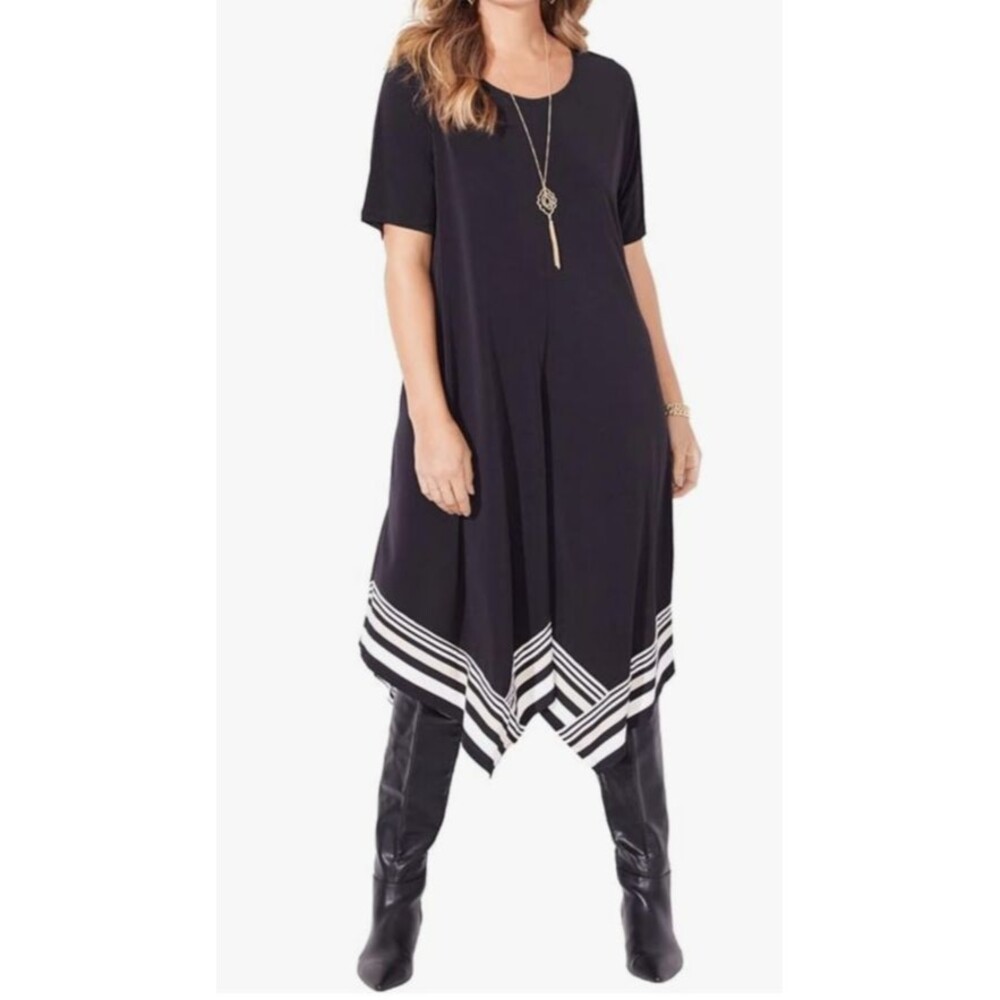 Catherines Womens 2X A-Line Hankerchief Hem Stoneywood Stripe Pockets Dress - Picture 5 of 13